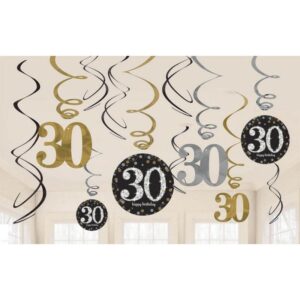 Sparkling 30th Birthday Hanging Swirls 12pk