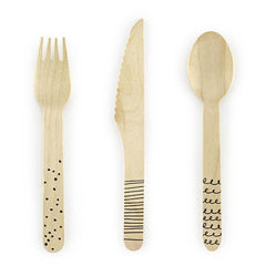 Black Print Wooden Cutlery