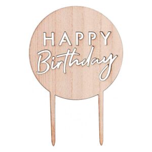 Wooden Round Happy Birthday Cake Topper