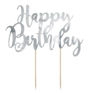 Silver Happy Birthday Cake Topper