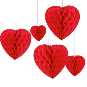 Honeycomb Hanging Heart Decorations 5pk