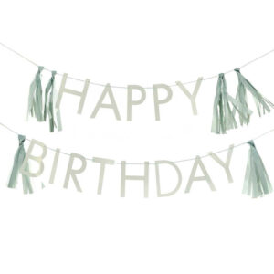 Sage Green Happy Birthday Bunting Decoration with Tassels