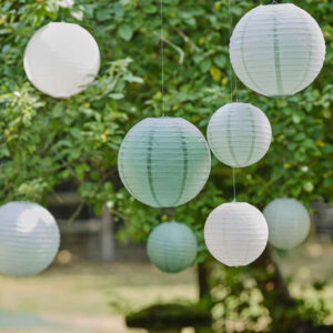 Sage & White Paper Lantern Hanging Decorations 8pk