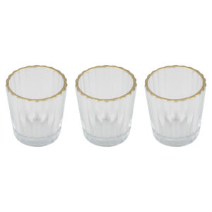 Glass Tea Light Candle Holders with Gold Trim 3pk